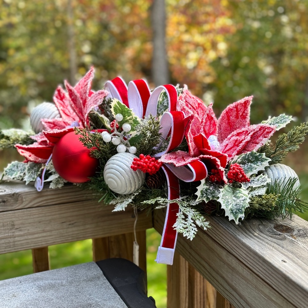 Iced Red Poinsettia Winter/Holiday Centerpiece